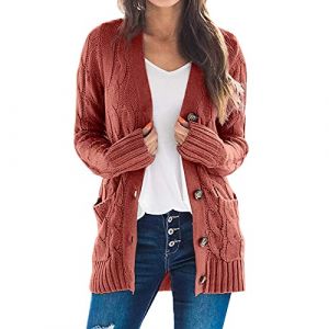 Gilet Long Femme Cardigan Chic Et Elegant Gilet Grosse Maille avec Boutons Cardigan De Poche Devant LéGer Veste Cardigan Pull Basique Automne Et Hiver Rouge M (Zawalud, neuf)