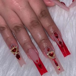 Faux ongles, ongles à presser Faux ongles longs en forme de cercueil avec colle, faux ongles marron portables avec strass, presse de Ballet, couverture complète(54) (zhangtingamz, neuf)