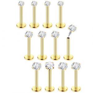 Chriscoco 16G 12Pcs Piercing Nez Acier Chirurgical Piercing Nez Oreile Labret Helix Cartilage Tragus Piercing 8mm pour Femmes Hommes l'or (TOIMOI JEWELRY, neuf)