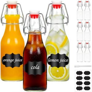 ECHOBUY Lot de 6 Bouteille en Verre avec Bouchon Mécanique de 250 ml, Mini Bouteille Verre con 12 Étiquettes et 1 Stylo pour Liqueurs, Huile, Vinaigrette, Bière, Jus (STWJFGWTUI, neuf)