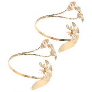 FOMIYES Bracelet Manchette en M&eacute;tal Dor&eacute; &agrave; Motif Floral et Pierre Brillante, Bracelets Ajustables Ouverts pour Femmes, Accessoires Multifonctions pour Poignet et Embrasse de Rideau, Lot de 2 Pi&egrave;ces (Family&Personal, neuf)