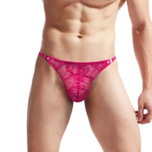 VemeFufu String sexy en dentelle pour homme Sissy Dentelle Thong String Mankini Sport Athl&eacute;tique Respirant 1 Pack Rouge Rose, 1 Pack Rouge Rose, taille unique (VemeFufu FR, neuf)