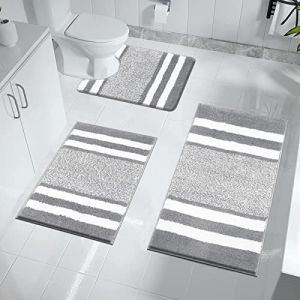 Pauwer Lot de 3 Tapis de Bain en Microfibre, Doux Tapis de Salle de Bain Antid&eacute;rapant Absorbant et Tapis Toilette en Forme de U, Haute Densit&eacute; et Lavable en Machine, Ensemble Tapis Salle de Bain et WC (Pauwer Enyhom, neuf)