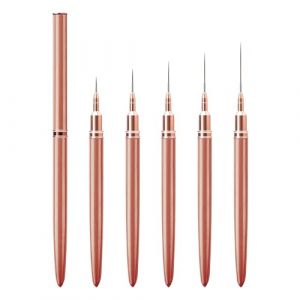 Lot de 5 pinceaux pour liner - Pour lignes longues - Pour vernis à ongles en gel - Manche en métal - Tailles 7/9/11/15/25 - Doré - Taille unique (CHENQitore, neuf)