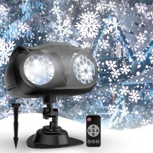 Projecteur de No&euml;l Ext&eacute;rieur, NACATIN Projecteur &agrave; Flocons de Neige Double T&ecirc;te avec T&eacute;l&eacute;commande et Minuterie, &Eacute;tanche IP65 pour Jardin, Terrasse, D&eacute;coration Murale (NACATINDirect, neuf)