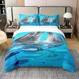 Homewish Coton, Parure de Lit Dauphin 200x200 Enfant, Housse de Couette Mignon Dauphin, Ensemble de Literie Vie Marine, Housse Couette Vague Bleue, Polyester L&eacute;ger et Doux, 3 Pi&egrave;ces (Suzhou yiyanyun e-commerce Co., Ltd, neuf)