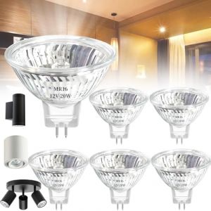 Benaton 6 Pièces GU5.3 20W 12V, Ampoule halogène 12V MR16, Économie d'énergie Halogène GU5.3, Réflecteur Halogène 2700K Blanc Chaud, Ampoule Halogene 2 Broches Couvercle en Verre pour Plafonnier (Benaton, neuf)