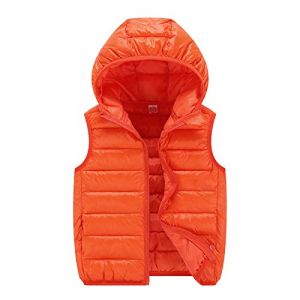 Doudoune sans Manche Enfant Garcon Fille Duvet Hiver Matelassé Veste à Capuche Gilet Couleur Unie D'Extérieur Chaud Gilets à Capuche avec Zippée Manteau en Duvet Veste Légère Manteau Chaud Coupe-Vent (hoarse-NU, neuf)