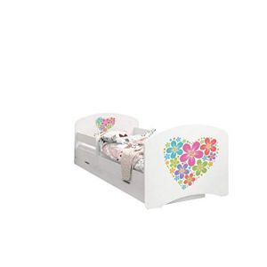 Happy Babies - LIT D'ENFANT DOUBLE FACE AVEC TIROIR Design moderne avec bords s&eacute;curis&eacute;s et matelas en mousse antichute 7 cm (04. Coeur de Fleurs, 190x90) (EuroTrip, neuf)
