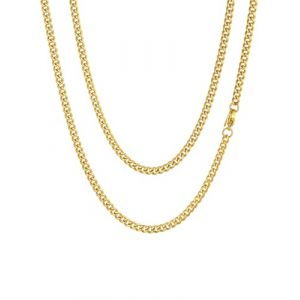 Chaine Homme Epaisse Longue Acier Inoxydable Ras de Cou Plaque Or Enfant Garcon Collier Gros Maille Cubain Gourmette Massif Punk 76 cm 3 mm Bijoux Cadeau Noël Mariage Saint Valentin (ChainsHouse Jewellery, neuf)