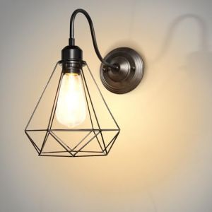 Applique Murale Industrielle E27 Abat-jour Cage Noir Vintage Plafonnier Luminaire Métal Rétro design Suspension pour Maison de Champagne Café Loft Cuisine (DOO2U, neuf)
