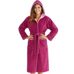 Morgenstern Peignoir de Bain Femme avec Capuche 100% Coton &Eacute;ponge OEKO-TEX&reg; Robe de Chambre Leonie Rose Fonc&eacute; XL (Morgenstern24, neuf)