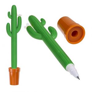 Mister Curiosities Stylo cactus avec porte-stylo pot de fleurs - Plante artificielle pour décoration de bureau - Accessoire pour Trousse d'école et de bureau (Mister Curiosities - Vendeur Français, neuf)