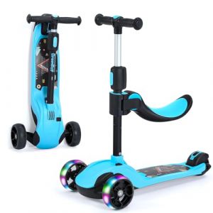 BremToy Trottinette pour Enfants 1-12 Ans, Ajustement Continu, 3 Roues LED élégantes, Trottinette Pliante, Charge Maximale 50 kg (Bleu) (EU FAN Plus, neuf)