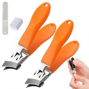 Wide Jaw Opening Anti-Splash Slanted Nail Clipper, Slanted Nail Clippers, No Splash Nail Trimmer for Men Women, Long Handle Curved Toenail Clippers Angled Nail Clippers for All Thick Nails (Orange*2) (hotloog, neuf)