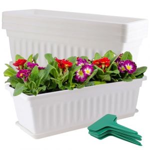 JOIKIT Lot de 6 Pots de Fleurs rectangulaire Blanc en Plastique de 43 cm avec Plateau Amovible et étiquette Verte, jardinière rectangulaires en Plastique pour Plantes, Fleurs (JOIKIT, neuf)
