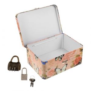 COMPUKAS Bo&icirc;te De Rangement En Fer Avec Cadenas &agrave; Combinaison, Petite Bo&icirc;te Rectangulaire Rose Avec Motif Floral, Verrouillage S&eacute;curis&eacute;, Pour Bureau Et Rangement De Bijoux (Sublimation.Shine, neuf)