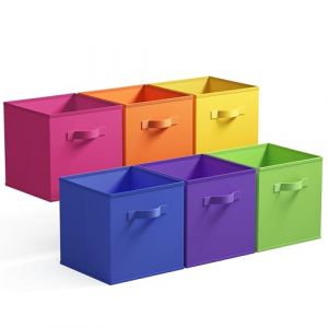GRANNY SAYS Bo&icirc;tes de Rangement, Lot de 6 Cubes de Rangement avec Poign&eacute;es, Paniers et Bac de Rangement Tissus pour &Eacute;tag&egrave;re, Boite Rangement Meuble Cube Rangement Pliable 33x33 cm, Sombre et color&eacute; (SEMPERFUN, neuf)