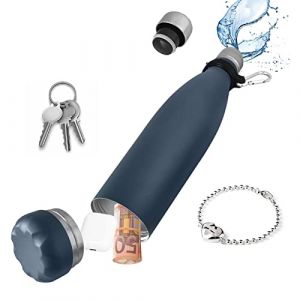 Bouteille D'eau Sûre avec Compartiment Secret Caché - Boîte de Rangement en Acier Inoxydable pour Billets, Clés, Clés de Voiture - Le fond se Dévisse pour Ranger vos Objets de Valeur 730ML Bleu marine (Domemit FR Shop, neuf)