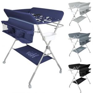 OHMG Commode à langer pliable, table à langer avec roulettes, table à langer mobile avec matelas à langer, ceinture de sécurité et compartiments de rangement, étanche et réglable en hauteur, stable (jusiZL, neuf)