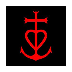 JVM - Autocollant sticker tuning pour voiture, boite à lettre, pc ordinateur portable laptop : (Lot de 1 - Croix de Camargue 12x12 cm, Rouge sur fond noir) (JoviMarket, neuf)