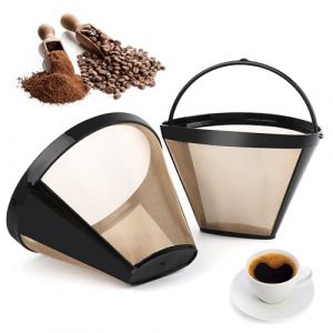 QOUBNIC Filtre à Café Réutilisable, Taille 4 Filtre Cafetiere en Acier Doré Filtre Café Permanent Filtre, 100 Mailles Filtre Cafe pour 8 à 12 Tasses, Camping Domicile (ZYNTHERRA, neuf)