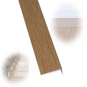 SMELEDFCFK Bordure D'escalier Grain De Bois Nez De Marche Profil d'angle 100cm 90cm 120cm, Marches D&rsquo;escalier Forme en L en M&eacute;tal Antid&eacute;rapant Nez De Marche Imperm&eacute;able/Robuste(Brown,L 48in/120CM) (DaMingHuPan, neuf)