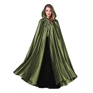 BEAUTELICATE Cape à capuche Longue Pour Femme Mariée Mariage Poncho En Satin De Automne Hiver Manteau Médiéval Unisexe Déguisement De Halloween Noël Carnaval(Taille unique, Armée Verte) (BEAUTELICATE-FR, neuf)