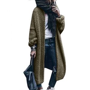 ORANDESIGNE Gilet Long Femme en Tricot Cardigan Veste Ouvert &Eacute;pais Manches Longues Pull Gilet Chaud Casual Grosse Maille Manteau Sweater Hiver Chandail Outwear A Vert L (Wowmart Zoo X., neuf)