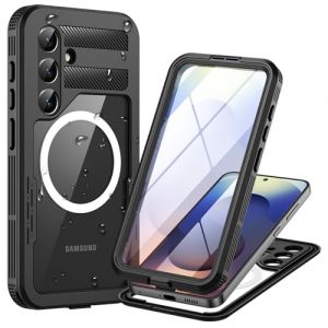 Focusor Coque pour Samsung Galaxy S25 &Eacute;tanche Compatible avec MagSafe [IP68 Imperm&eacute;able] 360 Indestructible Antichoc Integral Antipoussi&egrave;re Waterproof Etui avec Protection d'&Eacute;cran pour S25 5G, Noir (Focusor FR, neuf)