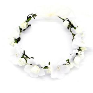 Couronne de branches de fleurs pour femme - Tissu mignon - Fleurs de cerisier - Feuilles florales - Accessoires pour cheveux d&eacute;licats - Mariage - Fille - Couronne de fleurs - Ruban r&eacute;glable - Bijoux (Niaspi, neuf)
