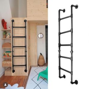 Échelle Murale à 5 marches pour Lits superposés, puits de fenêtre de sous-Sol et greniers, échelle de Sortie en métal Noir, capacité de Charge de 150kg, 165cm, idéale pour Grenier dortoir terrasse RV (Dreamo123, neuf)