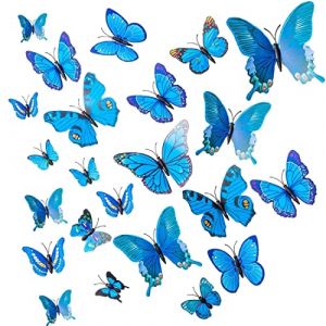 24 Pi&egrave;ces 3D Papillon Stickers Muraux D&eacute;coration Papillon pour F&ecirc;te, Chambre, la D&eacute;coration de G&acirc;teau, pour Filles et Gar&ccedil;ons (Bleu) (O&Uuml; HovanSky, neuf)