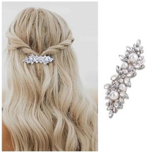 Dervivea Barrette Perle Strass Épingle À Cheveux Barrette Perle Vintage Cristal Argent Barrette Mariage Épingle À Cheveux Accessoires Décoratifs Pour Femme Et Fille Coiffure Perle Mariage (Argent) (Dervivea, neuf)