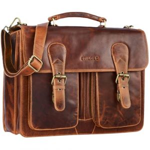 STILORD 'Denver' Grand Sacoche Porte Document Homme en Cuir Véritable - Sacoche Ordinateur 15,6 Pouces Vintage Cognac - comme Serviette Professeur ou Sac pour Le Cours (STILORD Cuir, neuf)
