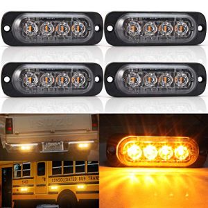 Biqing Feux Stroboscopique, LEDs Lampe Flash Stroboscope Gyrophare LED Feux P&eacute;n&eacute;trations Avant Voyant d&rsquo;Alarme Urgence Strobe 12V/24V pour Voiture Camion Remorque (4LED-Jaune-4X) (YuanGu, neuf)
