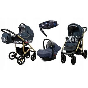BabyLux® Enfant Poussette Combinée Set 4 en 1 - Largo - incl. Nacelle, Canne, Siège de voiture, ISOFIX Base - Siège Auto - Landau Bébé - avec Sac à langer, Habillage pluie etc. (BabyLux-shop, neuf)