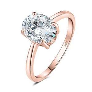 JewelryPalace 2ct Classique Cubic Zirconia Bague Ovale Solitaire Pierre en Argent 925 Femme, Plaqué Or Rose Bague Diamant Simulé Fiançailles Mariage Promise Alliance, Ensemble Parure Bijoux Mariee (jewelrypalace, neuf)