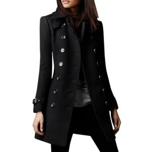 Manteau Femme Hiver Blouson Femme Mi Long Chaud Vetement Mode Cintr&eacute; Caban Automne Manteau Morgan Grande Taille 1#Noir S (opcvje, neuf)