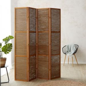 Homestyle4u Paravent Interieur Hauteur 200 cm du Bambou en Brun Clair 4 Panneaux séparateur de pièce décoratif (1001jouets, neuf)