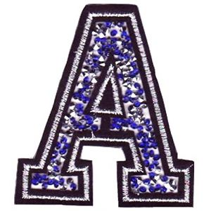 Écusson Patch Badge strass Brodé ecusson lettre alphabet thermocollant " lettres en strass 8-10 cm " (bleu A) (B2SEE LTD avec TVA francaise et livraison LaPoste, neuf)