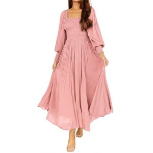 R.Vivimos Femmes Col Carr&eacute; Manches Longues Maxi Robe Maternit&eacute; Empire Taille Suisse &agrave; Pois Longue Robe Paysanne(L,Pink) (Jian Mei E-commerce Co., Ltd., neuf)