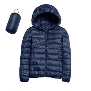 Doudoune L&eacute;g&egrave;re Femme D'hiver Chaude avec Capuche Plume Cintree Veste en Duvet Courte Grande Taille Duvet Jacket Pliable Fine Veste de Transition Rembourr&eacute;e et Doubl&eacute;e pour Montagne (01 Navy, M) (LDpOIQta, neuf)
