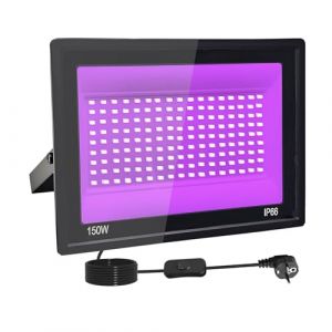 Tkdaksy 150W Lumiere Noire LED, IP66 Etanche Projecteur lumière noire UV, 395-400 nm Projecteur lumière noire Avec interrupteur pour fête lumineuse, Halloween, Body Painting, Bar, Aquarium, Halloween (Aafhi for Quality Store, neuf)