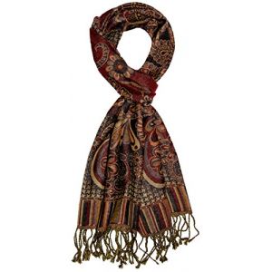 LORENZO CANA Echarpe de 100% laine pour l`homme &ndash; foulard paisley fleuri - 35 cm x 160 cm - attrayant et souple &ndash; une sensation de luxe en bordeaux orange ocre beige (LORENZO CANA, neuf)