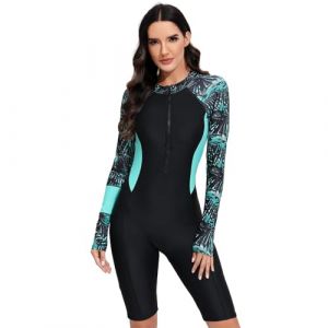 BEACHKINI Maillot de Bain Une Pi&egrave;ce &agrave; Manches Longues pour Femme,Maillot de Bain &agrave; Fermeture &eacute;clair,Maillot de Surf,Maillot de Plong&eacute;e,84 Vert,XL (Holiday beach, neuf)