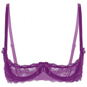 YOOJIA Femme Soutien-Gorge Seins Nus Sexy Femme Lingerie Ouverte Dentelle Redresse-Seins Sexy Brassière Dentelle Lingerie Bralette Dos Nu Nuisette Clubwear Violet A L (YOOJIA EU, neuf)
