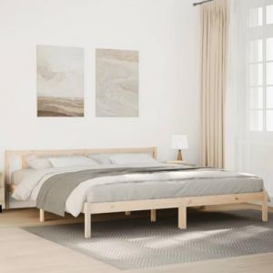 Lit Double en Bois Massif Pin vidaXL 180x210 cm, Cadre de Lit Extra Long, Meuble de Chambre &agrave; Coucher, Rustique, Naturel (vidaXL FR, neuf)
