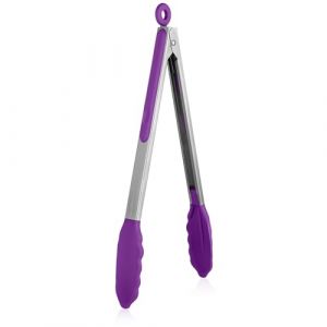 U-Taste 30 cm 250℃ Pince de cuisine en silicone résistant à la chaleur avec embouts en caoutchouc antiadhésif hermétiquement scellés et poignée en acier revêtue de silicone pour servir (Violet) (U-Taste Direct, neuf)