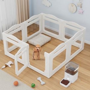Clevich Enclos pour Chien en Acrylique 60cm, 7 PCS +1 Panneaux avec Porte à Verrou, Clôture d'Intérieur Parc Chien Interieur, Pliable avec Ventouses, adapté aux Appartements, Blanc (Towncome, neuf)